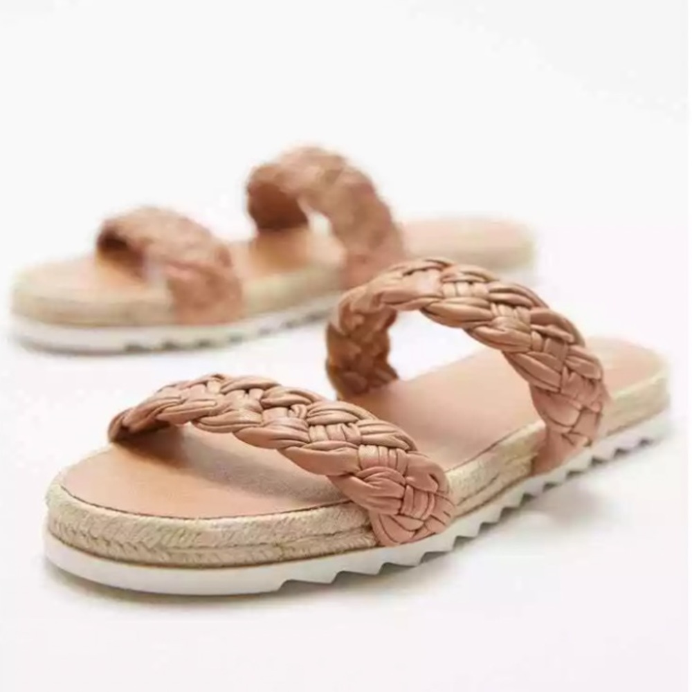 Marc Fisher Jaimee Beige Leather Espadrille Slide Sandal Size 7.5